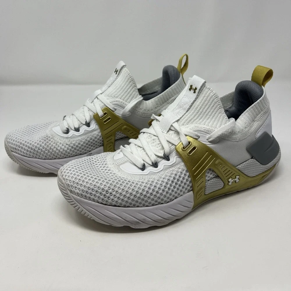 Under Armour Project Rock 4 Training Sneakers Shoes White Gold‎ Women's Size 10